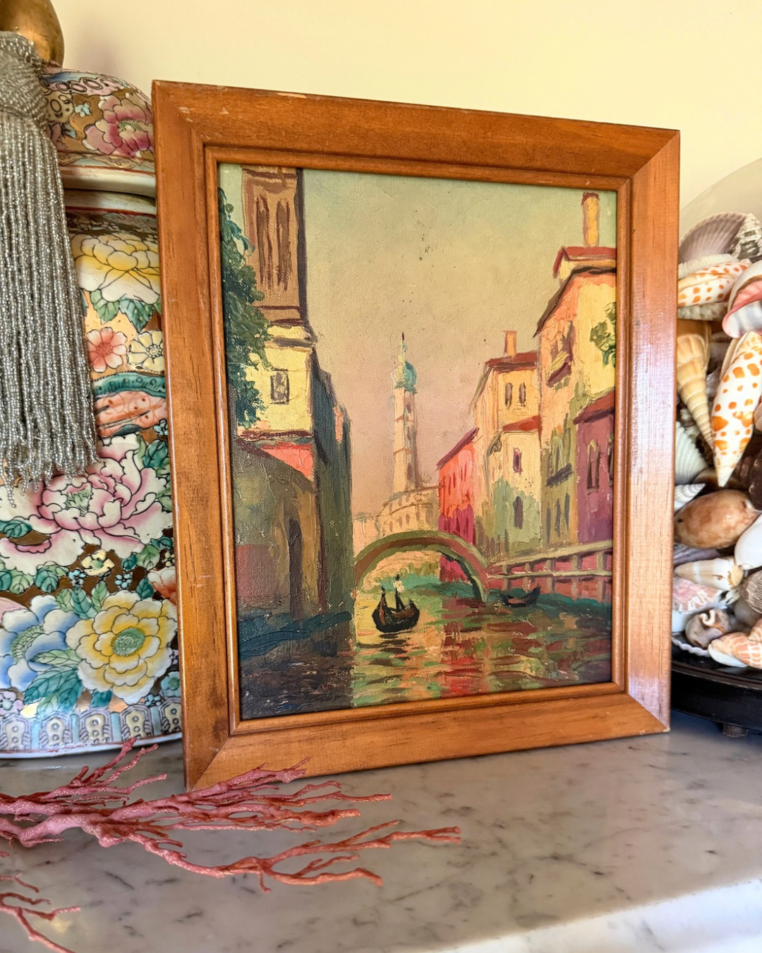 Vintage Venetian Canal Oil Painting on Board
