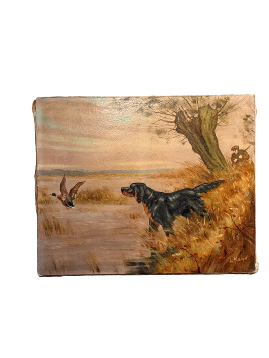 European Hunting Scene Oil on Canvas – Signed L. Marchal