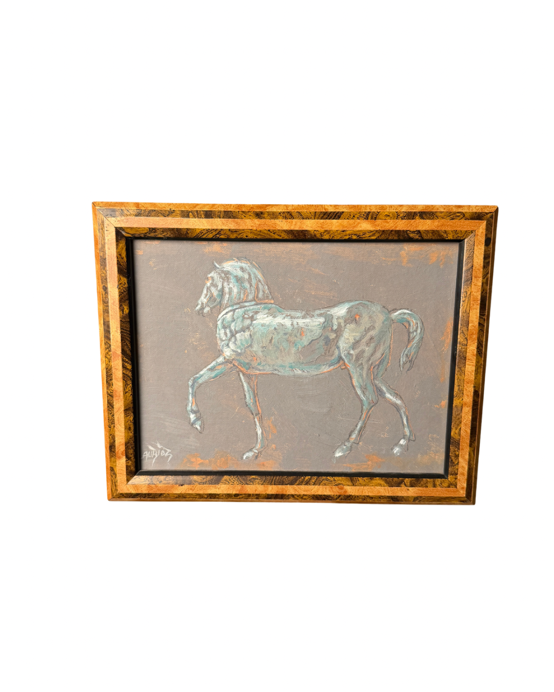 Vintage French Equestrian Horse Oil on Board Painting Signed Patrice Laurioz