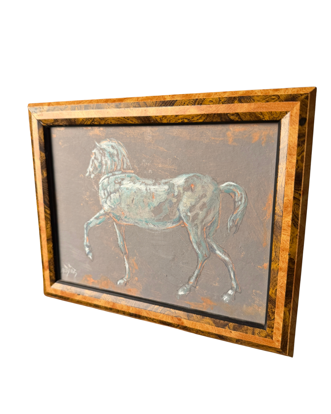 Vintage French Equestrian Horse Oil on Board Painting Signed Patrice Laurioz