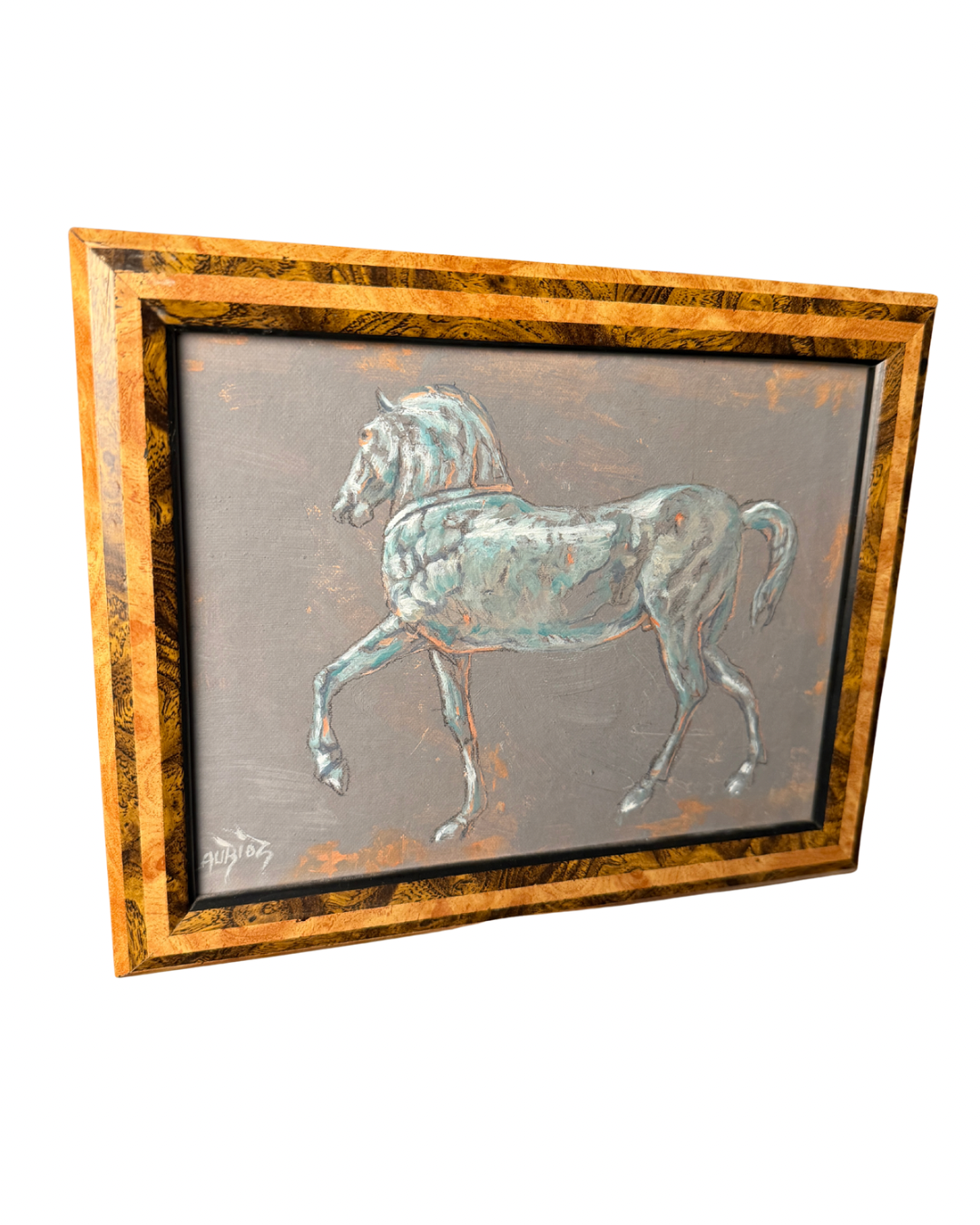 Vintage French Equestrian Horse Oil on Board Painting Signed Patrice Laurioz