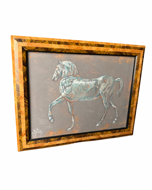 Vintage French Equestrian Horse Oil on Board Painting Signed Patrice Laurioz