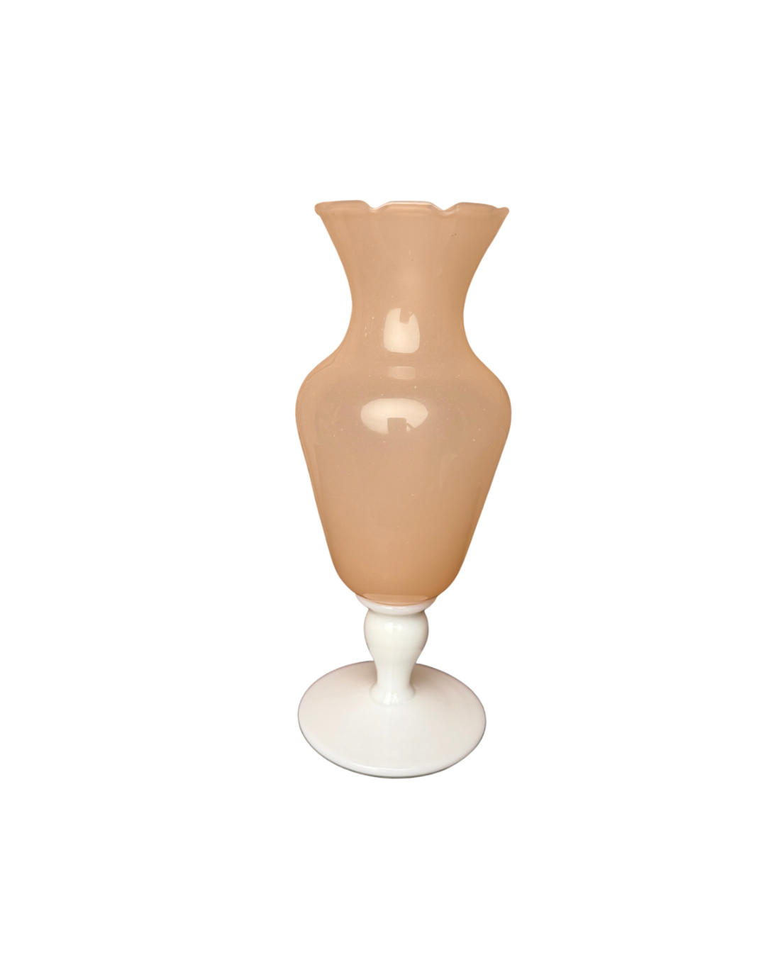 Vintage Pale Pink Opaline Glass Vase with Ruffled Rim
