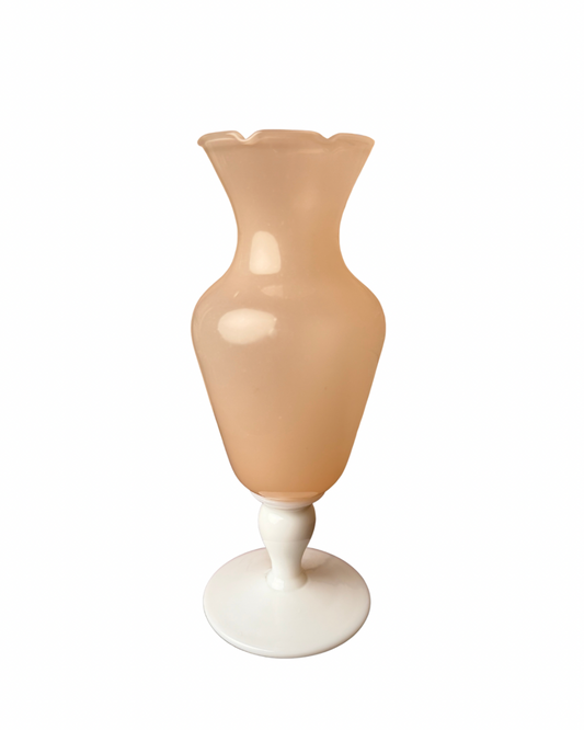 Vintage Pale Pink Opaline Glass Vase with Ruffled Rim