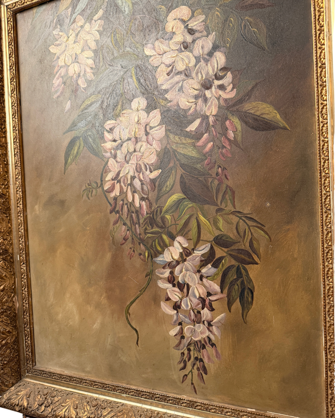 Antique Floral Oil Painting on Board