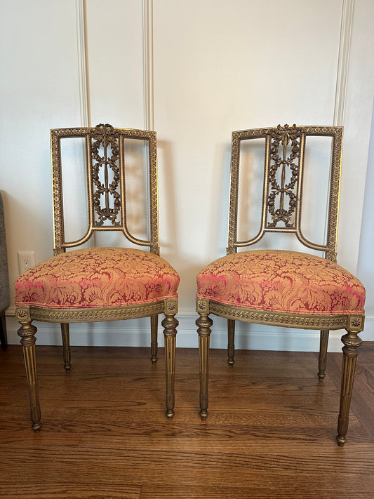 Pair of French Louis XVI Style Gilt Chairs