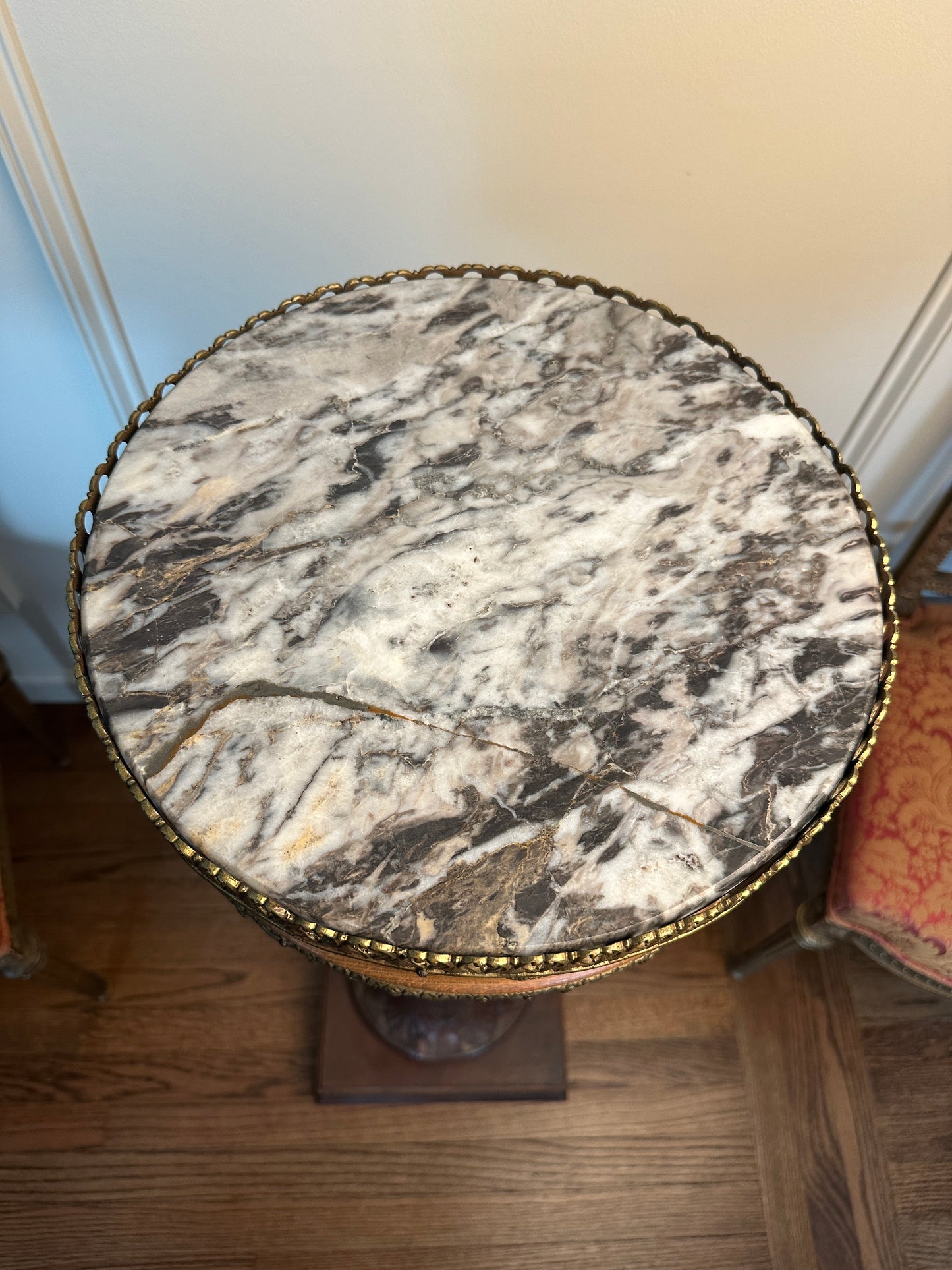 Antique Ormolu & Marble Pedestal with Hand-Painted Medallions