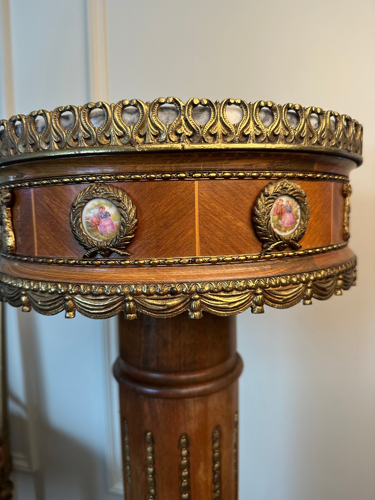 Antique Ormolu & Marble Pedestal with Hand-Painted Medallions