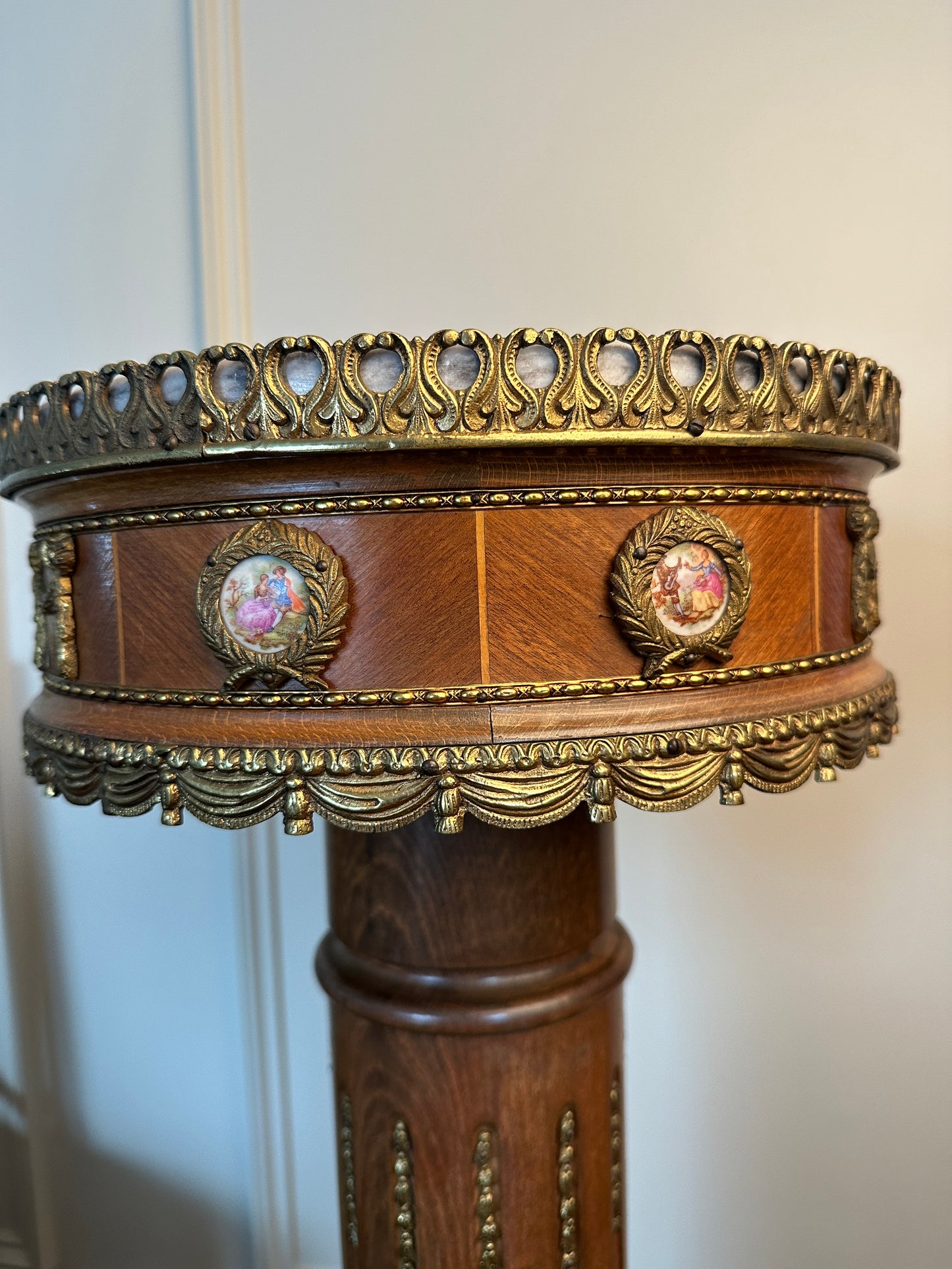 Antique Ormolu & Marble Pedestal with Hand-Painted Medallions