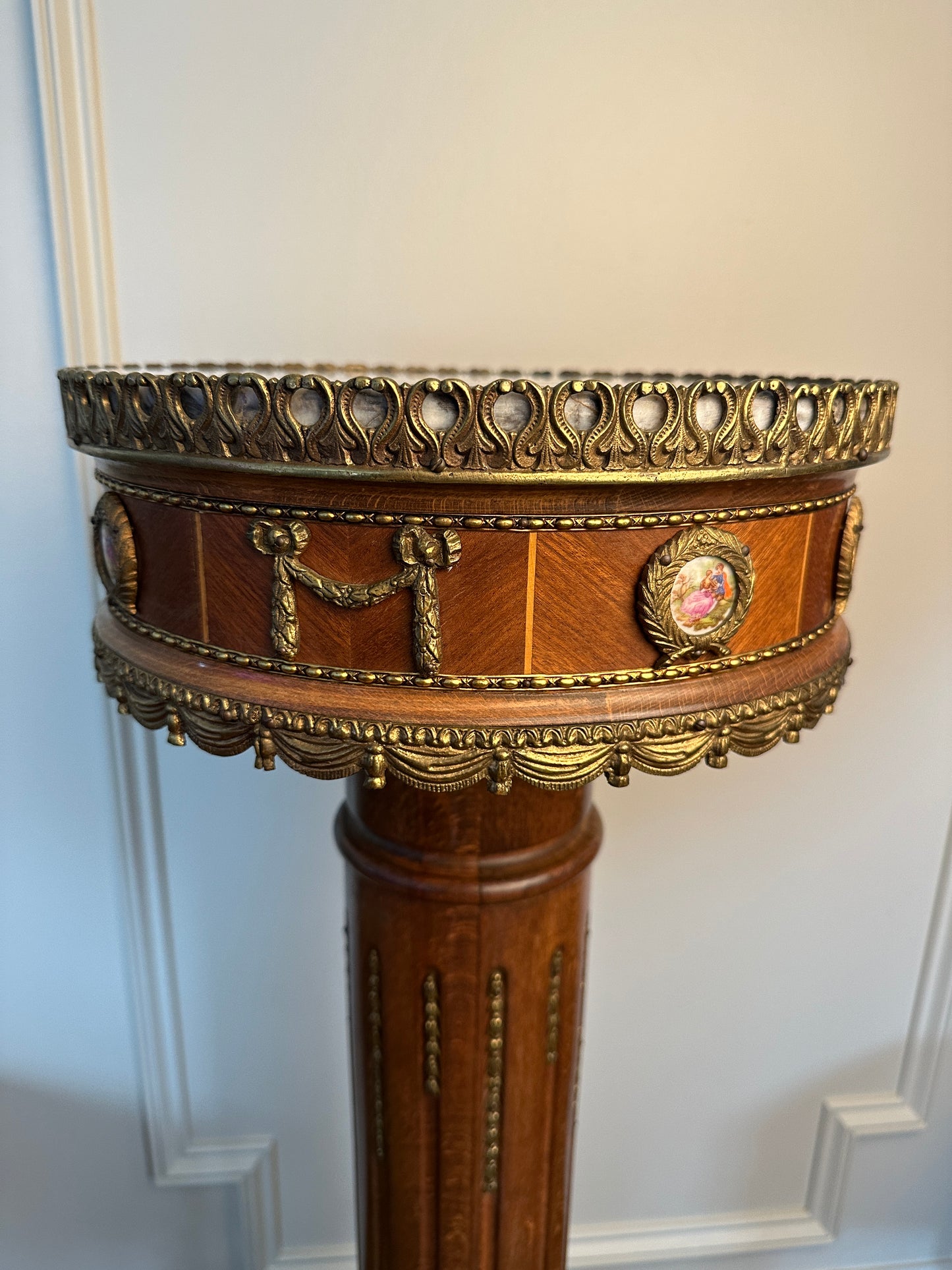 Antique Ormolu & Marble Pedestal with Hand-Painted Medallions