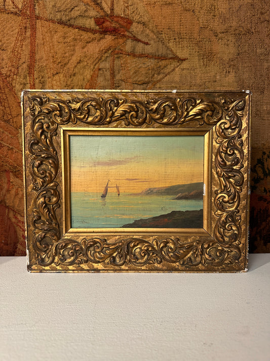 Antique French Sunset Painting