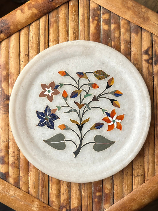 Vintage Stone Inlay Floral Plate