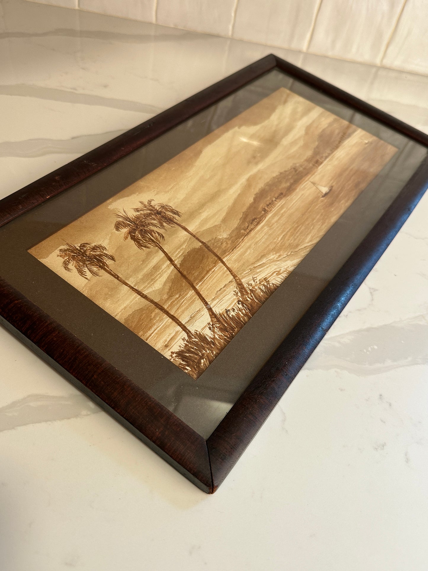 Sepia Coastal Landscape Watercolor